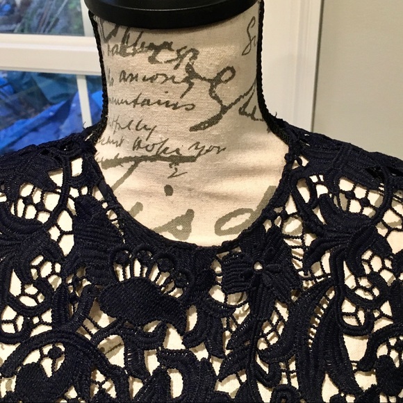 Floral Crochet Zara Blouse Navy Blue Three Quarter Sleeve - Picture 5 of 14